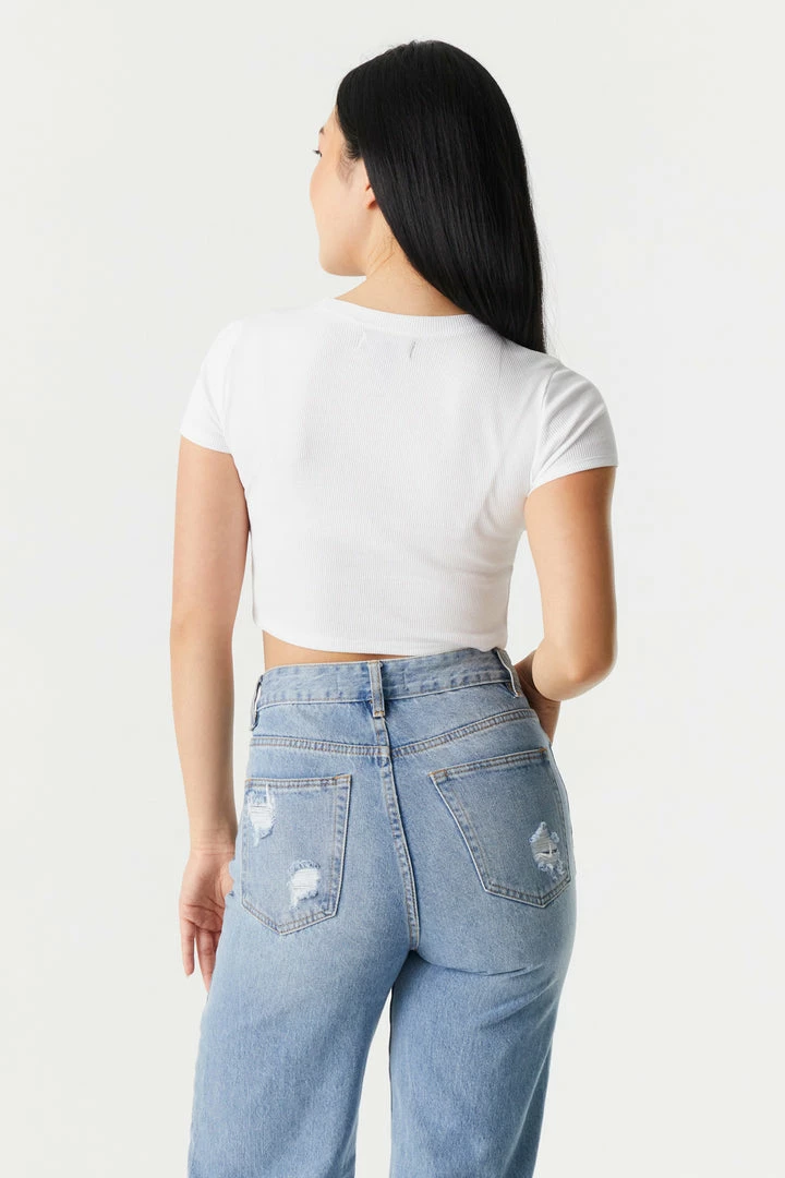 Stitches Ladies Ribbed Crop Crew Neck T-Shirt Tops 11 Stitches Ladies Ribbed Crop Crew Neck T-Shirt Tops