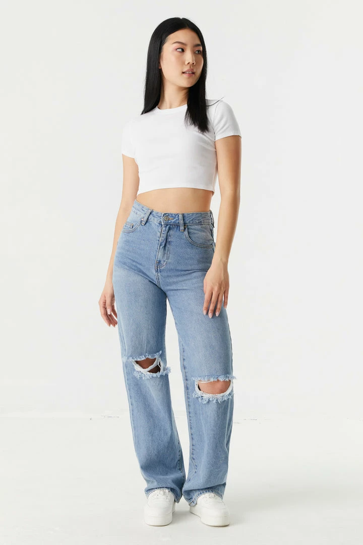 Stitches Ladies Ribbed Crop Crew Neck T-Shirt Tops 12 Stitches Ladies Ribbed Crop Crew Neck T-Shirt Tops