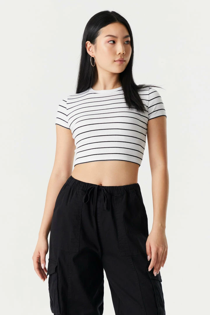 Stitches Ladies Ribbed Crop Crew Neck T-Shirt Tops 13 Stitches Ladies Ribbed Crop Crew Neck T-Shirt Tops