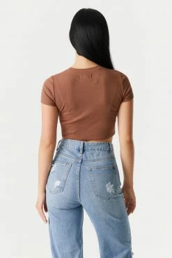 Stitches Ladies Ribbed Crop Crew Neck T-Shirt Tops 25 Stitches Ladies Ribbed Crop Crew Neck T-Shirt Tops