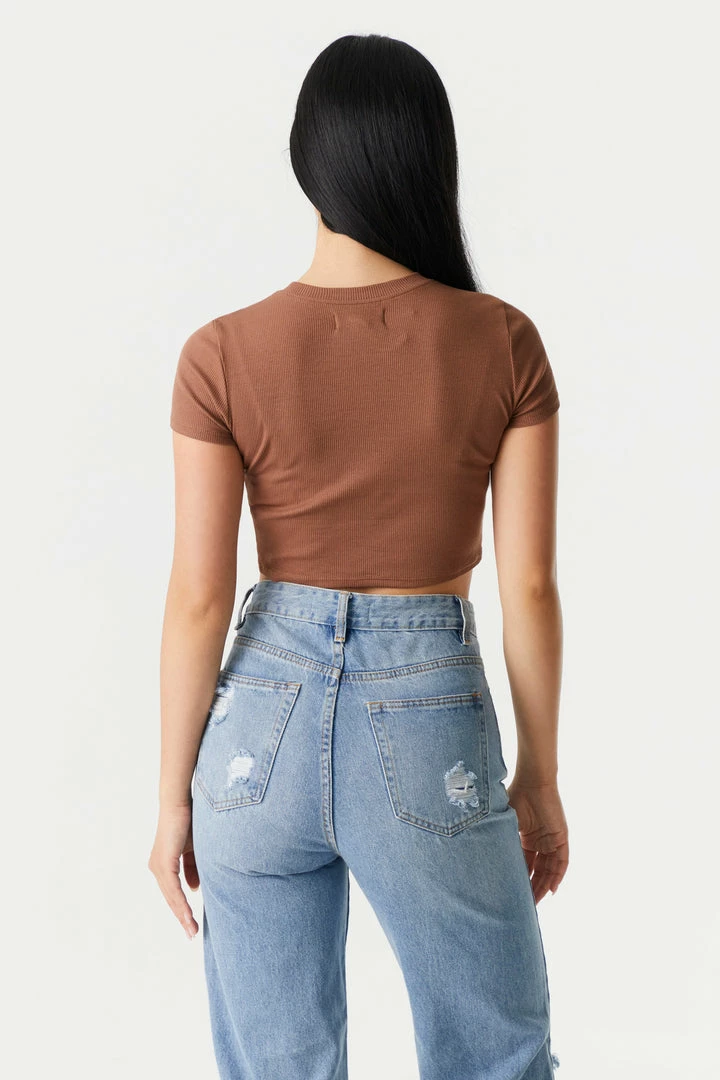 Stitches Ladies Ribbed Crop Crew Neck T-Shirt Tops 5 Stitches Ladies Ribbed Crop Crew Neck T-Shirt Tops