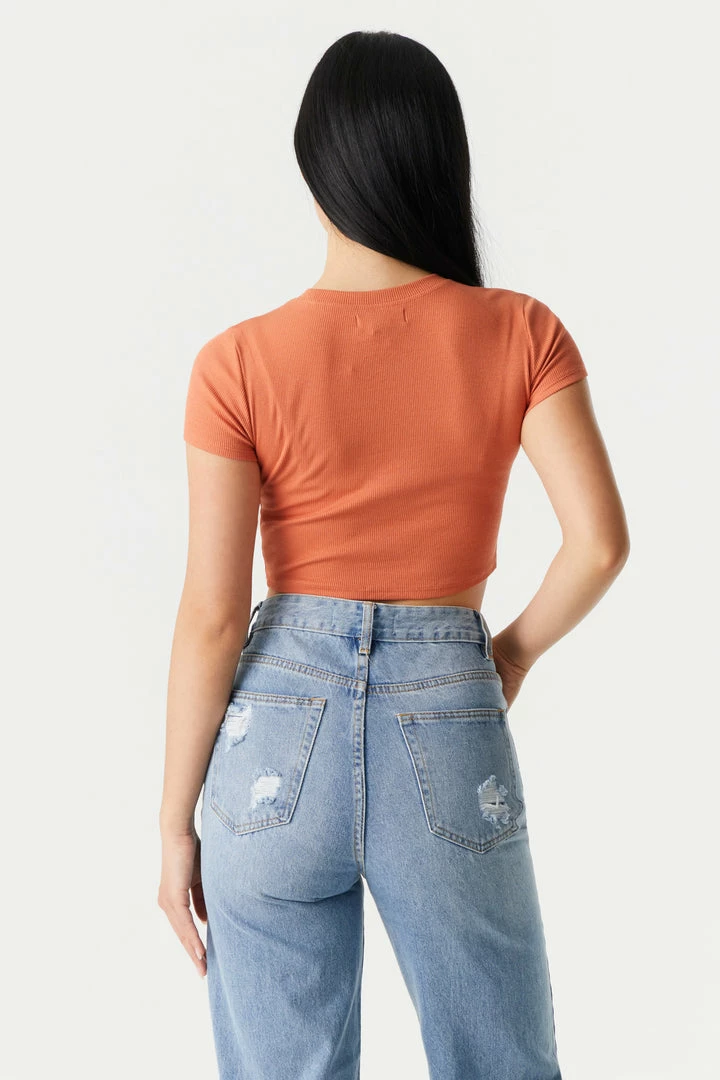 Stitches Ladies Ribbed Crop Crew Neck T-Shirt Tops 17 Stitches Ladies Ribbed Crop Crew Neck T-Shirt Tops