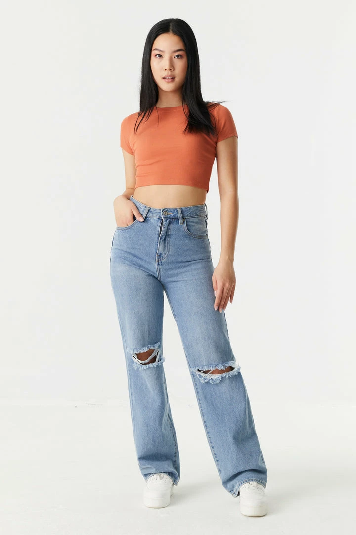 Stitches Ladies Ribbed Crop Crew Neck T-Shirt Tops 18 Stitches Ladies Ribbed Crop Crew Neck T-Shirt Tops