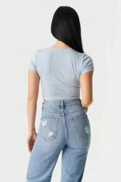 Stitches Ladies Ribbed Crop Crew Neck T-Shirt Tops 40 Stitches Ladies Ribbed Crop Crew Neck T-Shirt Tops