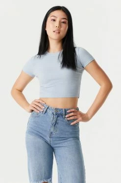 Stitches Ladies Ribbed Crop Crew Neck T-Shirt Tops 39 Stitches Ladies Ribbed Crop Crew Neck T-Shirt Tops