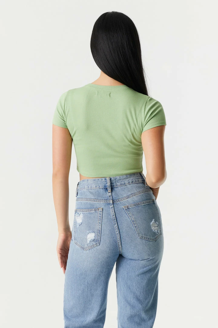 Stitches Ladies Ribbed Crop Crew Neck T-Shirt Tops 2 Stitches Ladies Ribbed Crop Crew Neck T-Shirt Tops