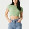 Stitches Ladies Ribbed Crop Crew Neck T-Shirt Tops