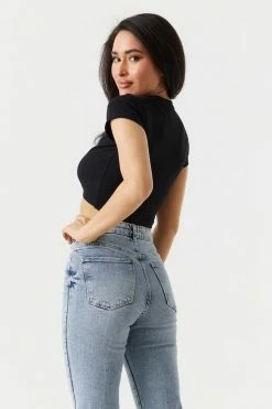 Stitches Ladies Ribbed Center Seam V-Hem Crop Top Tops