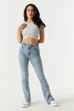 Stitches Ladies Ribbed Center Seam V-Hem Crop Top Tops