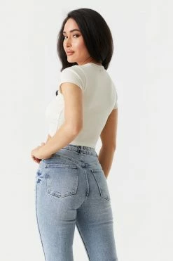 Stitches Ladies Ribbed Center Seam V-Hem Crop Top Tops