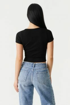 Stitches Ladies Ribbed Button-Up Front Crop Top Tops 29 Stitches Ladies Ribbed Button-Up Front Crop Top Tops