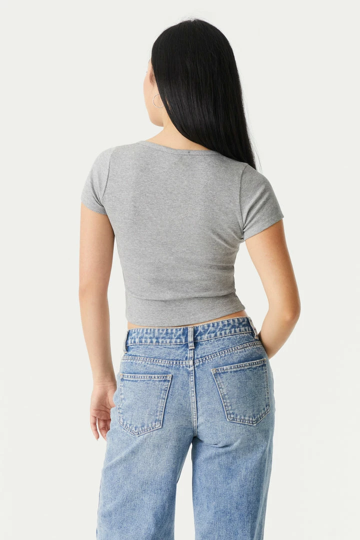 Stitches Ladies Ribbed Button-Up Front Crop Top Tops 6 Stitches Ladies Ribbed Button-Up Front Crop Top Tops