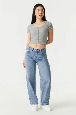 Stitches Ladies Ribbed Button-Up Front Crop Top Tops 33 Stitches Ladies Ribbed Button-Up Front Crop Top Tops
