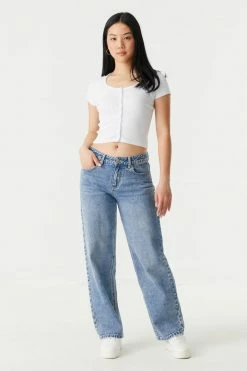 Stitches Ladies Ribbed Button-Up Front Crop Top Tops 36 Stitches Ladies Ribbed Button-Up Front Crop Top Tops