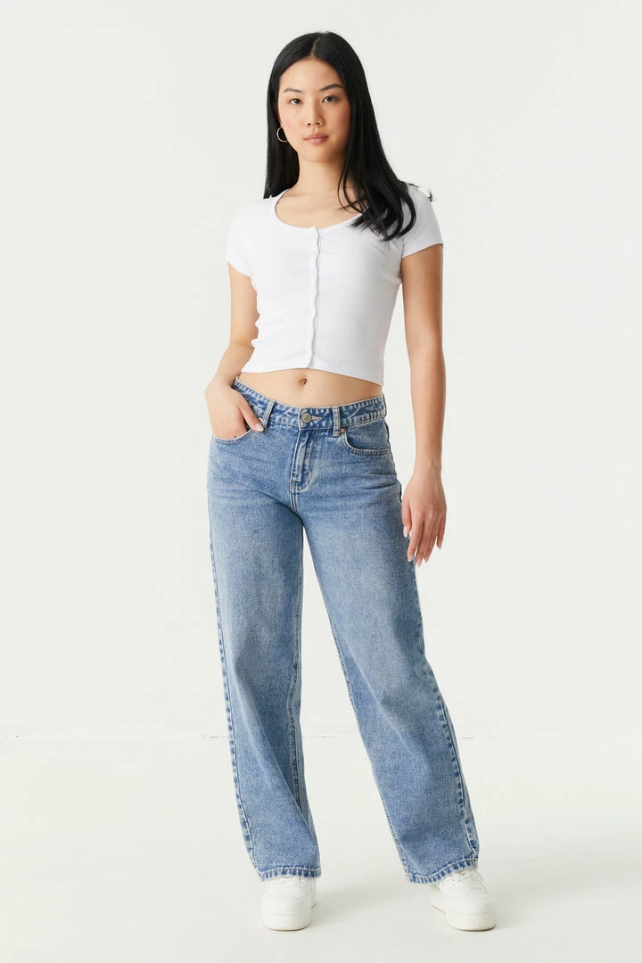 Stitches Ladies Ribbed Button-Up Front Crop Top Tops 10 Stitches Ladies Ribbed Button-Up Front Crop Top Tops