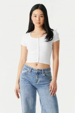 Stitches Ladies Ribbed Button-Up Front Crop Top Tops 34 Stitches Ladies Ribbed Button-Up Front Crop Top Tops