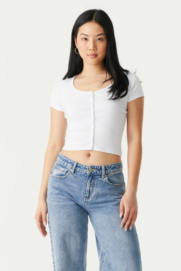 Stitches Ladies Ribbed Button-Up Front Crop Top Tops 8 Stitches Ladies Ribbed Button-Up Front Crop Top Tops