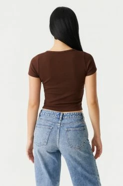 Stitches Ladies Ribbed Button-Up Front Crop Top Tops 37 Stitches Ladies Ribbed Button-Up Front Crop Top Tops