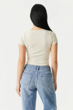 Stitches Ladies Ribbed Button-Up Front Crop Top Tops 40 Stitches Ladies Ribbed Button-Up Front Crop Top Tops