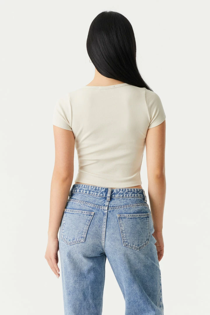 Stitches Ladies Ribbed Button-Up Front Crop Top Tops 14 Stitches Ladies Ribbed Button-Up Front Crop Top Tops