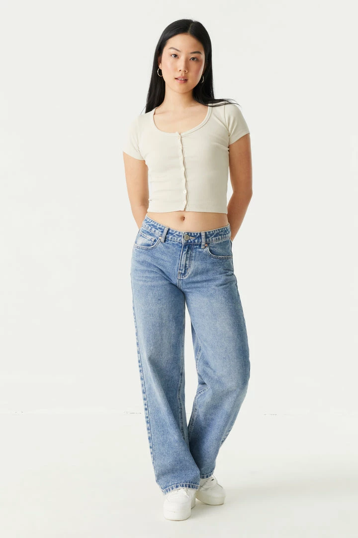 Stitches Ladies Ribbed Button-Up Front Crop Top Tops 15 Stitches Ladies Ribbed Button-Up Front Crop Top Tops
