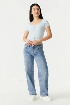 Stitches Ladies Ribbed Button-Up Front Crop Top Tops 44 Stitches Ladies Ribbed Button-Up Front Crop Top Tops
