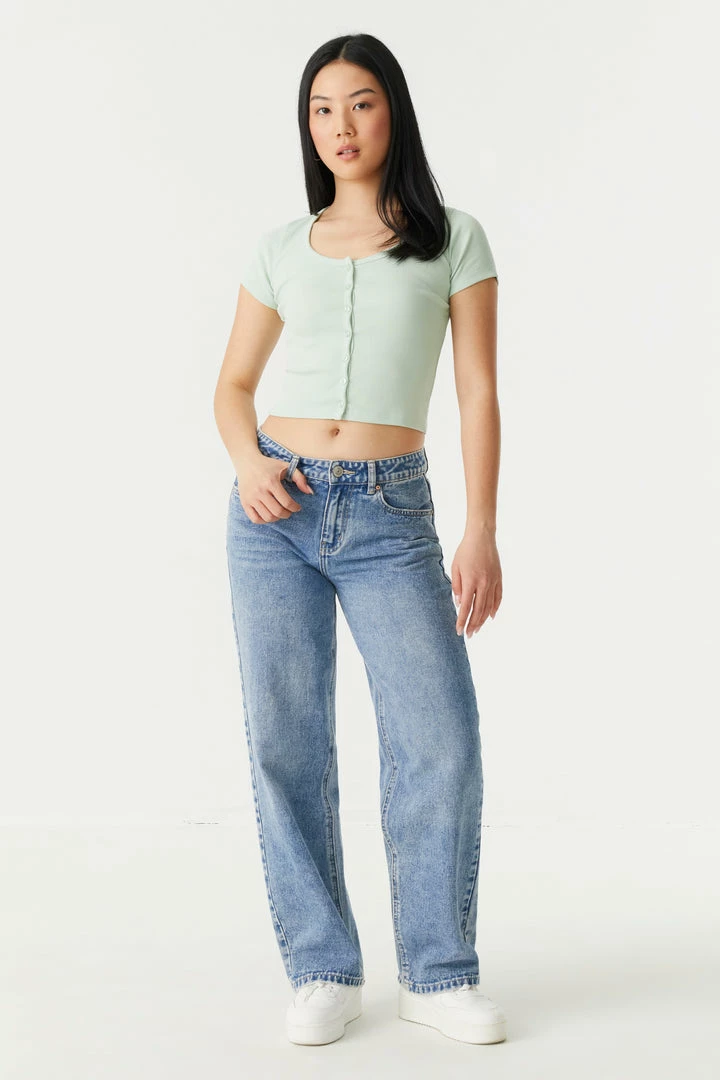 Stitches Ladies Ribbed Button-Up Front Crop Top Tops 21 Stitches Ladies Ribbed Button-Up Front Crop Top Tops