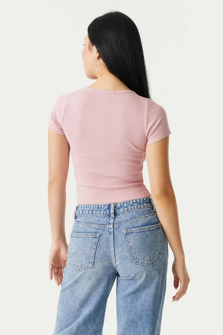 Stitches Ladies Ribbed Button-Up Front Crop Top Tops 23 Stitches Ladies Ribbed Button-Up Front Crop Top Tops