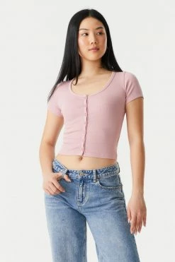 Stitches Ladies Ribbed Button-Up Front Crop Top Tops 48 Stitches Ladies Ribbed Button-Up Front Crop Top Tops