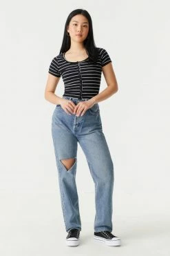Stitches Ladies Ribbed Button-Up Front Crop Top Tops 53 Stitches Ladies Ribbed Button-Up Front Crop Top Tops