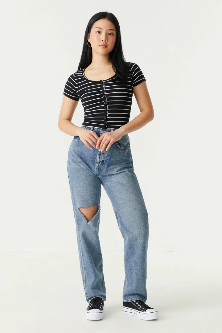 Stitches Ladies Ribbed Button-Up Front Crop Top Tops 27 Stitches Ladies Ribbed Button-Up Front Crop Top Tops