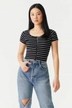Stitches Ladies Ribbed Button-Up Front Crop Top Tops 51 Stitches Ladies Ribbed Button-Up Front Crop Top Tops