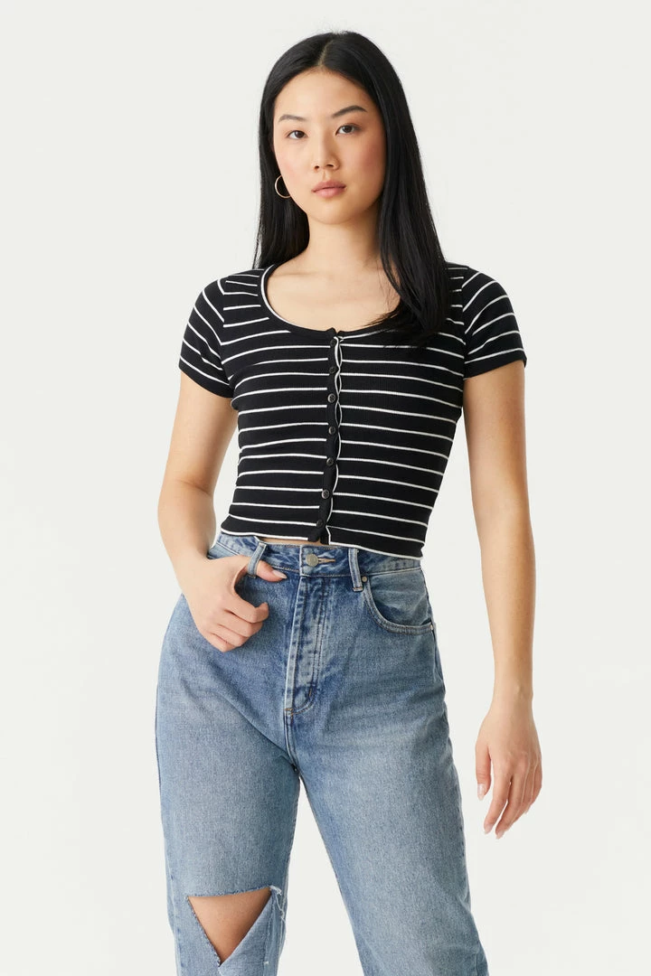 Stitches Ladies Ribbed Button-Up Front Crop Top Tops 25 Stitches Ladies Ribbed Button-Up Front Crop Top Tops