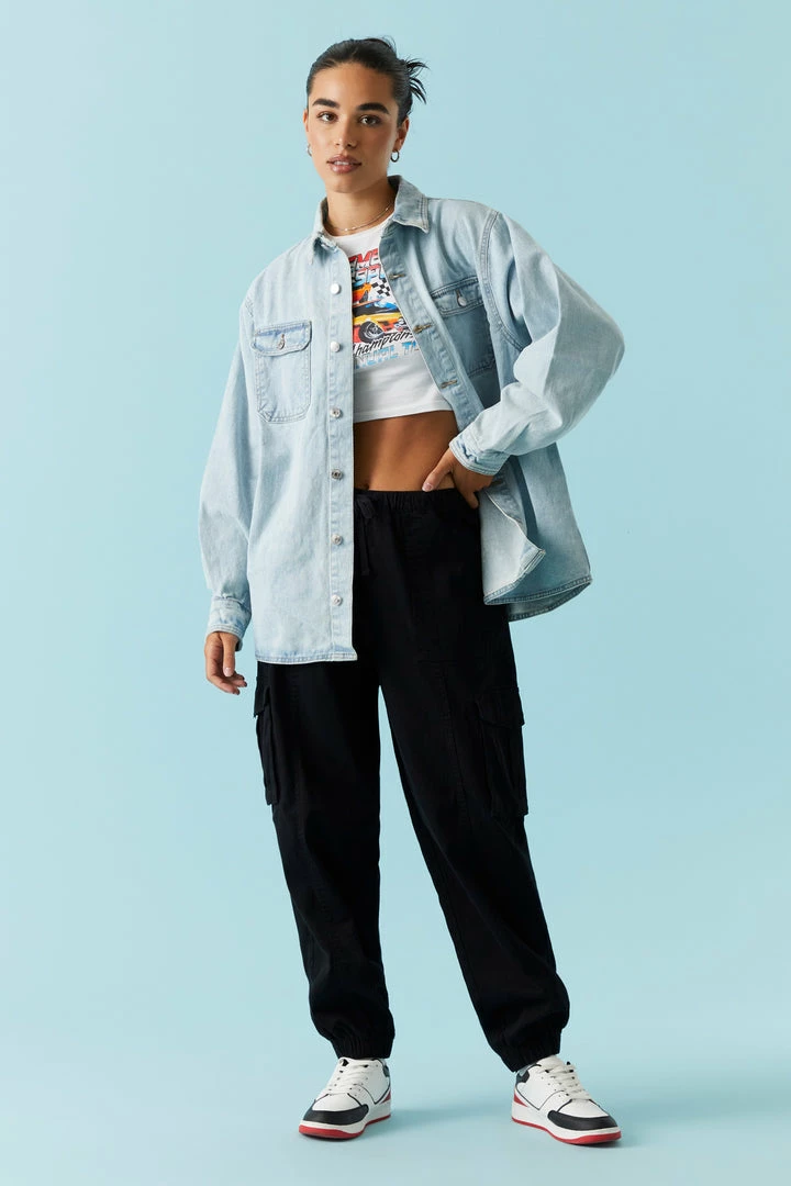 Stitches Ladies Light Wash Denim Shacket 3 Stitches Ladies Light Wash Denim Shacket