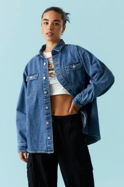 Stitches Ladies Denim Jackets Medium Wash Denim Shacket