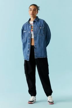 Stitches Ladies Denim Jackets Medium Wash Denim Shacket 5 Stitches Ladies Denim Jackets Medium Wash Denim Shacket