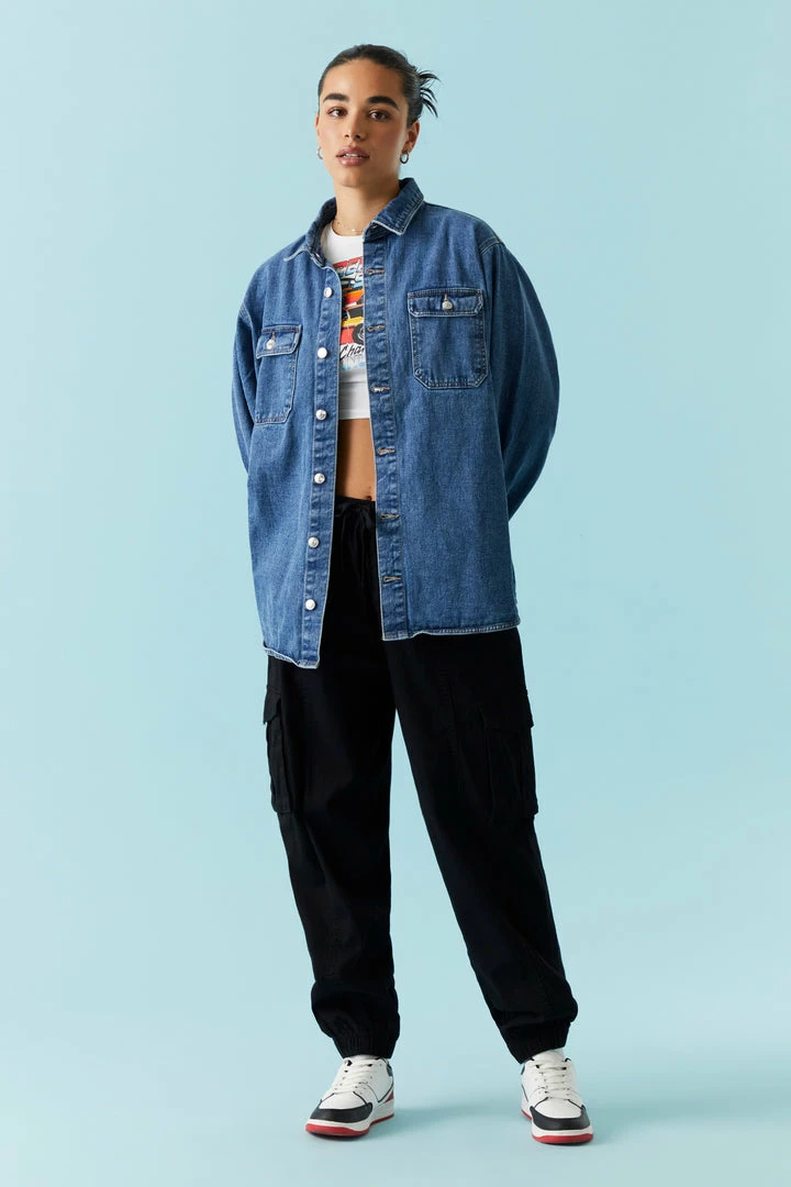 Stitches Ladies Denim Jackets Medium Wash Denim Shacket 3 Stitches Ladies Denim Jackets Medium Wash Denim Shacket