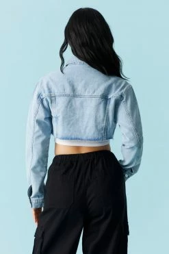 Stitches Ladies Light Wash Raw Hem Crop Denim Jacket