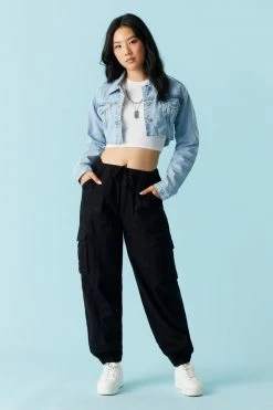 Stitches Ladies Light Wash Raw Hem Crop Denim Jacket