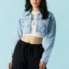 Stitches Ladies Light Wash Raw Hem Crop Denim Jacket