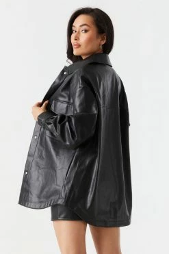 Stitches Ladies Faux-Leather Oversized Shacket