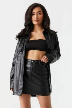 Stitches Ladies Faux-Leather Oversized Shacket