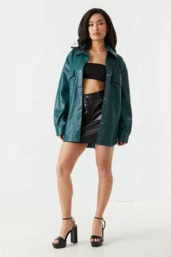 Stitches Ladies Faux-Leather Oversized Shacket