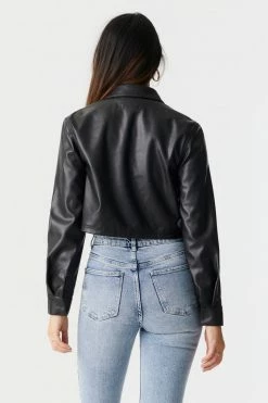 Stitches Ladies Jackets + Coats Cropped Faux-Leather Shacket