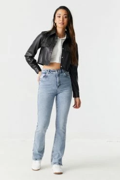 Stitches Ladies Jackets + Coats Cropped Faux-Leather Shacket