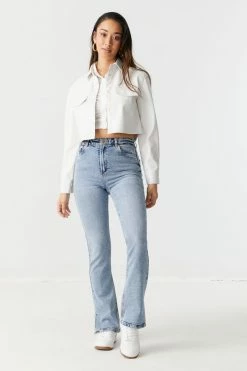 Stitches Ladies Jackets + Coats Cropped Faux-Leather Shacket