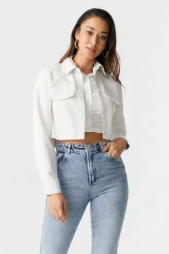 Stitches Ladies Jackets + Coats Cropped Faux-Leather Shacket