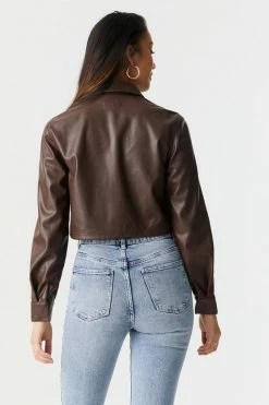 Stitches Ladies Jackets + Coats Cropped Faux-Leather Shacket