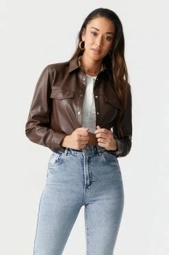 Stitches Ladies Jackets + Coats Cropped Faux-Leather Shacket