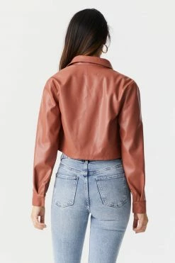 Stitches Ladies Jackets + Coats Cropped Faux-Leather Shacket